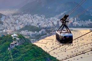 Cable car up Sugraloaf Mountain in Brazil