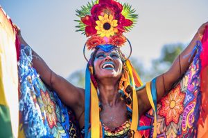 Brazilian Woman Wearing Colorful Costume for Rio Carnival