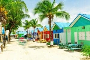 Colourful houses on the tropical island of Barbados in the Carribean