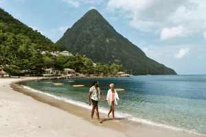 St Lucia Couple waking in the beach